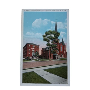 St Mary's Church and Parochial School Port Jervis NY FABVINTY BARGAIN POSTCARD - Picture 1 of 3