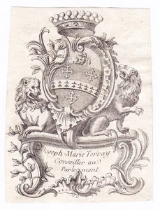 Exlibris Terray Forez Picardie Île De France Wappen Blason Bookplate Gravure 18E - Picture 1 of 1