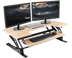 VIVO Light Wood Adjustable Extra Wide 42" Stand Up Desk Converter, Black Frame - Picture 1 of 8