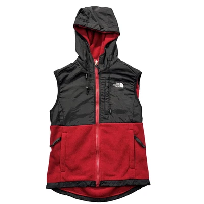 Chaleco North Face Mujer Pequeño Negro Rojo Con Capucha Polartec Reciclado Cremallera Foto 1 de 4