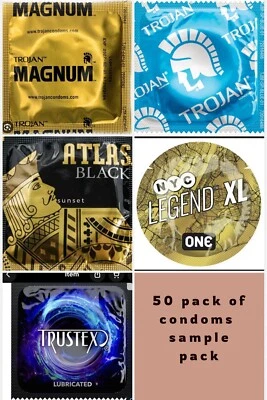 50  Assortment Trojan, one xl, Magnum, Trustex, Atlas,  SAMPLE PACK - Image 1 of 3