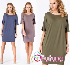 Ladies Elegant Shift Dress Boat Neck Short Sleeve Coctail Tunic Sizes 8-18 FM03 - Picture 1 of 11