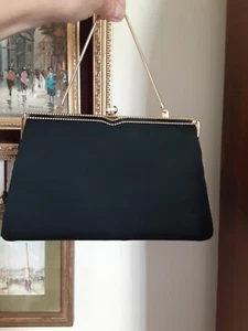 Vtg After Five L&M USA Black Satin Clutch Elegant Evening Bag Gold Hidden Chain - Picture 1 of 24