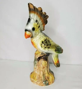 Vintage Majolica Cockatoo Figure Bird Statue Yellow Green Gold 13.5" Japan  - Picture 1 of 12