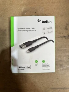 BELKIN MFi Certified iPhone To USB-A CABLE Braided 2M BLACK Box 288 - Picture 1 of 1