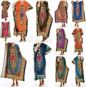 Dashiki Kaftan Dress Women Caftan Beach Cover Boho Summer Gown Hippie Free Size - Bild 1 von 14