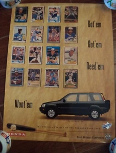 Póster de tarjetas de béisbol Honda 1997 de los Toronto Blue Jays - Imagen 1 de 1