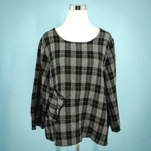 Top Habitat Talla Grande L Negro Cuadros Cuchara Manga Larga Cuadrado Artístico Lagenlook - Imagen 1 de 7