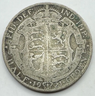 Media corona de plata 0,500 Gran Bretaña 1921 - Inglaterra 1/2 corona - envío gratuito Foto 1 de 4