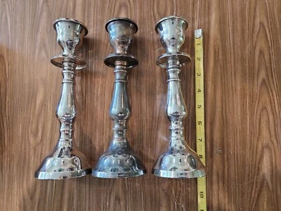 3 Pottery Barn Antiqued Silver Metal Taper Candlesticks Candle Holder 8" Rustic - Image 1 of 4