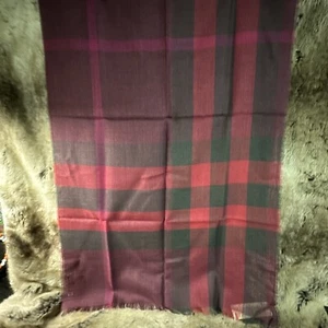 NWT BURBERRY Burgundy Multi Color Plaid Women Scarf 100% Authentic - Picture 1 of 8