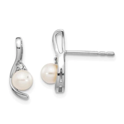 14mm 14K White Gold Cultured Freshwater Pearl Diamond Stud Earrings XBS382 - Image 1 of 4