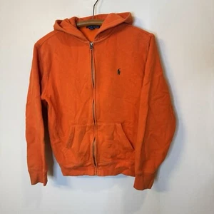 Polo Ralph Lauren Hoodie Sweatshirt Youth L 14-16 Orange Zip Up Boys Green Pony - Picture 1 of 5