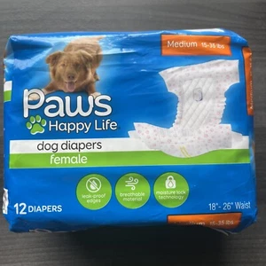 Paws Disposable Female Dog Diapers Wraps Medium 12 Count - Picture 1 of 2