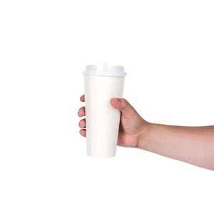 20 oz. White Disposable Coffee Cups with White Dome Lids - Hot Paper Cups To-Go - Picture 1 of 5