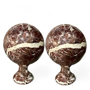Paar Kugeln IN Marmor Rot Levanto Mit Poggiasfera Skulptur aus Tabelle Ø14cm - Bild 1 von 2