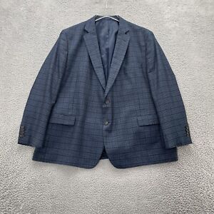 Stafford Mens Blazer Blue 52R Travel Plaid Sports Coat Suit Jacket