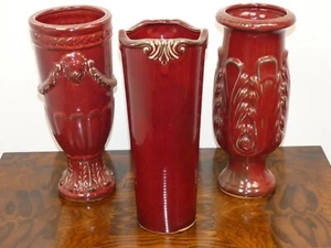 14"x6" Hosley Red Ceramic Vases - Picture 1 of 11