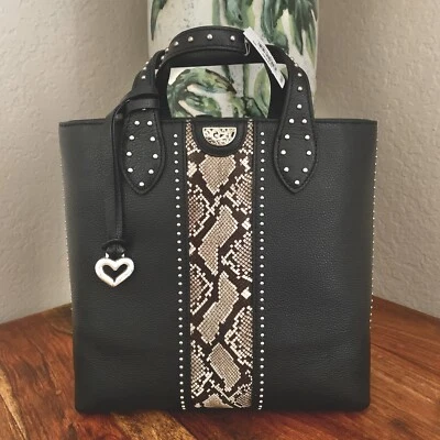 Bolso de Mano Alto Brighton Pretty Tough JOHNNY Negro con Bolso de Cuero SERPIENTE Precio de Venta sugerido por el fabricante $380 Nuevo con Etiquetas Foto 1 de 4