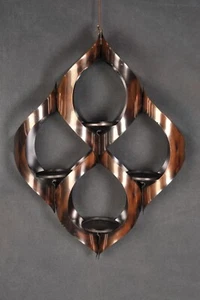 VTG Brutalist Swirled Metal Copper/Bronze Toned Hanging 4 Pillar Candle Holder - Picture 1 of 11