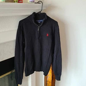 U.S. Polo Assoc. Quarter Zip Sweater Black with Red Polo Logo Men's Sz M - Picture 1 of 8