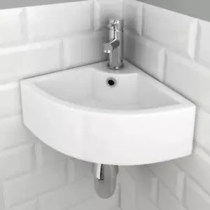 Fregadero de lavabo de esquina de cerámica para baño montado en la pared estilos Bartenura - Imagen 1 de 10