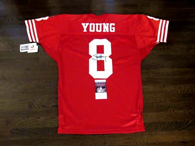 CAMISETA DE STEVE YOUNG #8 FIRMADA POR LOS 49ERS DE SAN FRAN AUTO VINTAGE WILSON PRO LINE JSA Foto 1 de 4