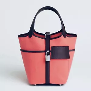 New Auth Hermes Handbag Picotin Lock 18 Cargo Vaux Swift Rose Palladium U - Picture 1 of 7