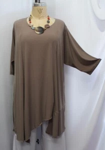 Coco & Juan Lagenlook Plus Size Mocha Traveler Asymmetric Tunic Top 1X 2X B 50" - Picture 1 of 5