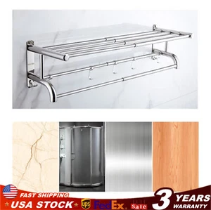 Towel Rack Bathroom Hotel Rail Holder Stainless Steel Wall Mounted Storage Shelf - Picture 1 of 16