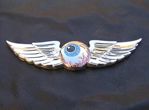 FLYING EYEBALL CHROME METAL CAR EMBLEM Winged EYE Unique Design Badge - Bild 1 von 3