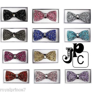 Fashion Glitter Crystal Rhinestone Pre-tied Tuxedo Bow tie Wedding Prom Party - Picture 1 of 24