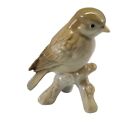 Porcelain Figurine Song Bird on Branch Brown