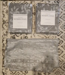 3 Curtain Panels by Jacquard Tossed Leaf Silver Colored 50 X 84 inches - Picture 1 of 6