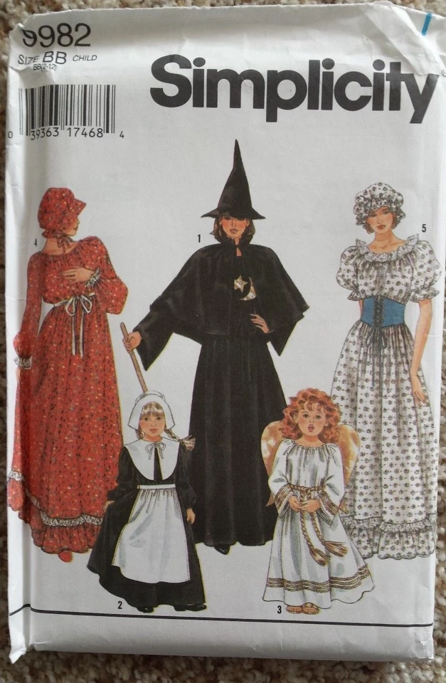 SIMPLICITY GIRLS WITCH ANGEL PILGRIM COSTUME PATTERN 9982 Size 2-12 From 1995 - Image 1 of 1