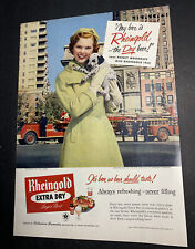 1955 Miss Rheingold Beer Ad  Fire trucks Firemen Dalmatian Dog New York Woodru