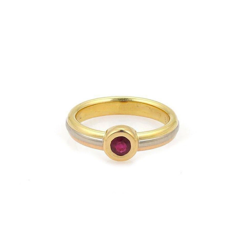 Anillo Cartier Oro Tricolor 18k Rubí Solitario Pila Banda Talla 49-US 4.5 Foto 1 de 4