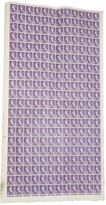 1958 GREAT BRITAIN QE II 3d THREE PENNY PURPLE POSTAGE REVENUE STAMPS FULL SHEET - Picture 1 of 2