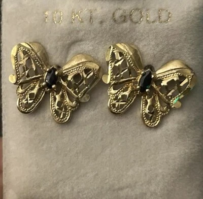 Pendientes mariposa zafiro azul oro amarillo de 10 k nuevos en caja Foto 1 de 4