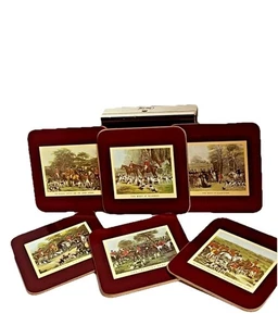 VTG Six Clover Leaf Coasters, Table Mats “Old Hunting” English Hunting Scenes - Picture 1 of 10