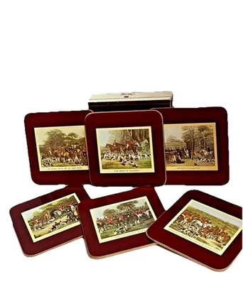 VTG Six Clover Leaf Coasters, Table Mats “Old Hunting” English Hunting Scenes - Image 1 of 4