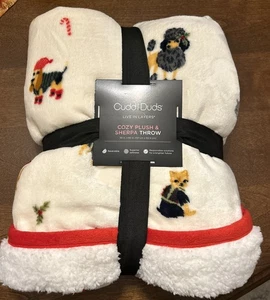 NWT Cuddl Duds Cozy Plush Sherpa Throw Blanket Vintage Holiday Dogs  50x60" NEW - Picture 1 of 5