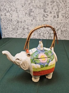 Banko Ware Elefant Teekanne Rosa Rose Rattan Griff Japan - Bild 1 von 7