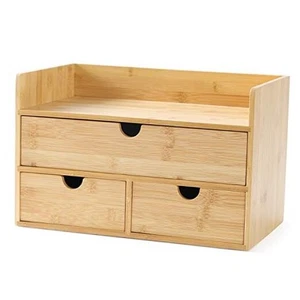 Bamboo Desk Organizer, Mini Desktop Drawer Tabletop 1 with shelf-3 Drawers - Afbeelding 1 van 7