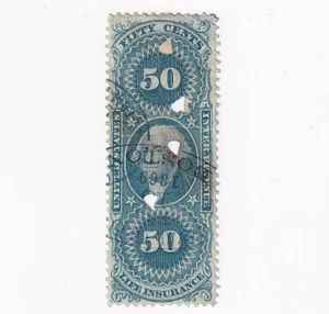 1862 BRIEFMARKE US SCOTT R58c "Washington-Life Insurance" 50 CENT GEBRAUCHT DATUM CANCL - G - Bild 1 von 1