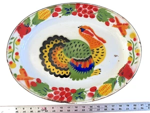 Vintage Enamelware Enamel Turkey Metal Serving Dish Platter Oblong Thanksgiving - Picture 1 of 11