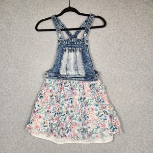 Jordache Dress Girls Large 10-12 Denim Floral Overall Skirt Tulle Spring Play - Picture 1 of 9