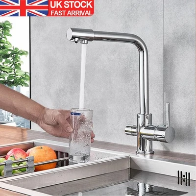 3 Way Water Filter Tap Kitchen Drinking Taps Sink Mixer Swivel Spout 2 Handle UK - Image 1 of 4
