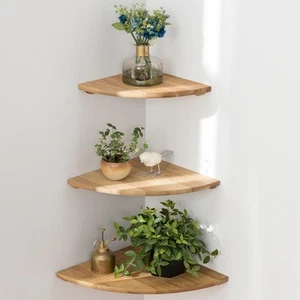 Corner Shelves, Floating Corner Shelf, Set of 3 Solid Oak Wood Corner Wall Sh... - Picture 1 of 7