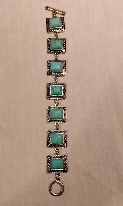 NWT Silver Tone Turquoise Toggle Cuff Bracelet 8” Boho Westerns South Beach - Image 1 of 1